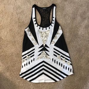 Express Glitter black and white tank top